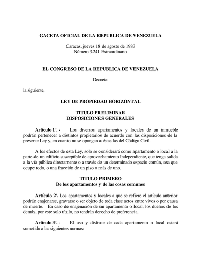 Ley No. 5038 Sobre Condominios, Propiedad Horizontal en República Dominicana