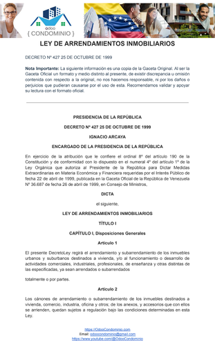 LEY DE ARRENDAMIENTOS INMOBILIARIOS (1999)