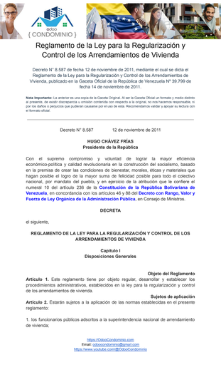 Reglamento de la Ley para la Regularización y Control de los Arrendamientos de Vivienda