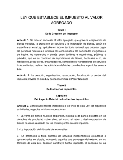 LEY QUE ESTABLECE EL IMPUESTO AL VALOR AGREGADO