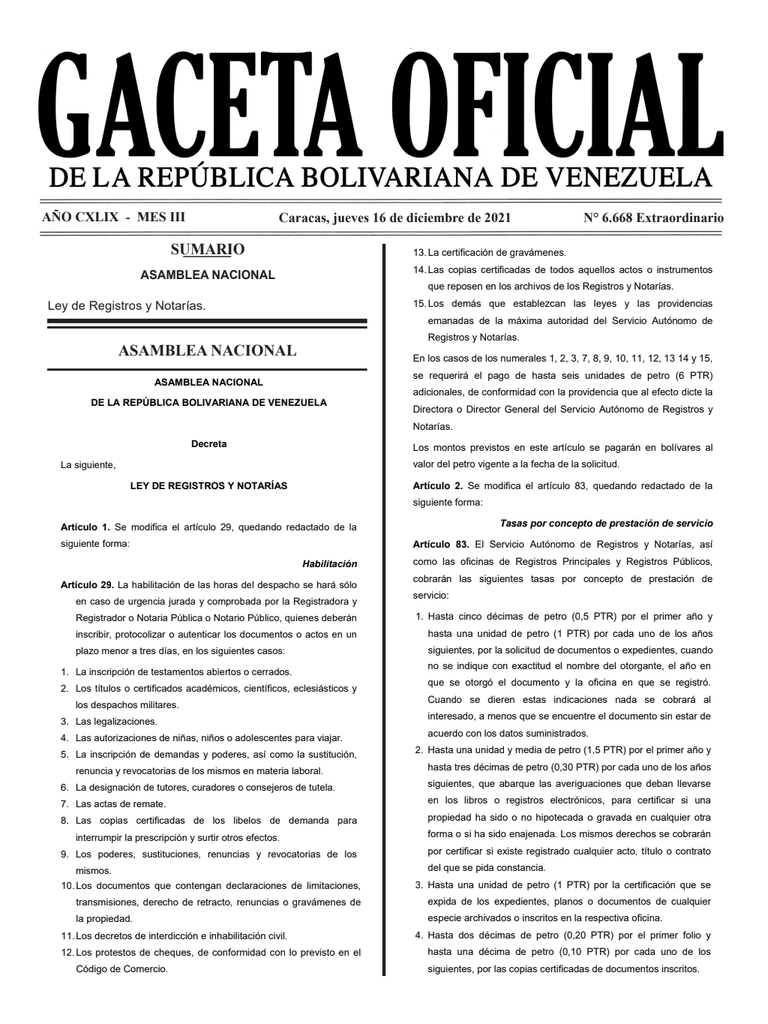La Ley de Registros y del Notariado - 16 de Diciembre 2021 