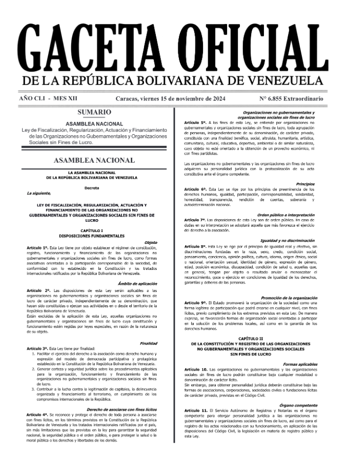 LEY DE FISCALIZACIÓN, REGULARIZACIÓN, ACTUACIÓN Y FINANCIAMIENTO DELAS ORGANIZACIONES NO GUBERNAMENTALES Y AFINES
