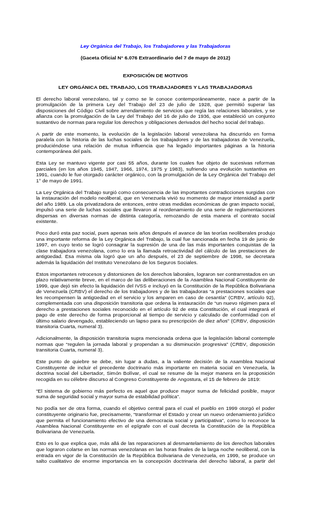 Ley Organica del Trabajo los trabajadores y trabajadoras